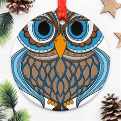 Owl Drawing Art Vintage Clothing Blue Feather Ornament (round) by Sudhe