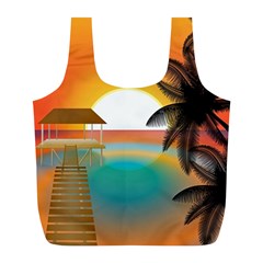 Sunset Beach Beach Palm Ocean Full Print Recycle Bag (l) by Simbadda