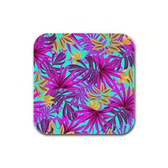 Tropical Greens Leaves Design Rubber Square Coaster (4 Pack)  by Simbadda