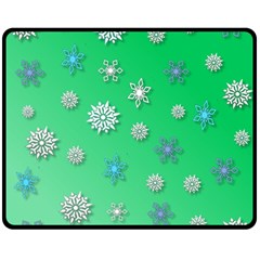 Snowflakes Winter Christmas Green Fleece Blanket (medium)  by HermanTelo