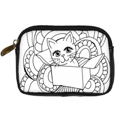 Cute Cat Coloring Page Design Digital Camera Leather Case by Wegoenart
