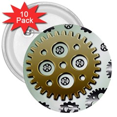 Gear Background Sprocket 3  Buttons (10 Pack)  by HermanTelo