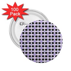 Black Flower  On Purple White Pattern 2 25  Buttons (100 Pack)  by BrightVibesDesign