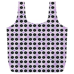Black Flower On Pink White Pattern Full Print Recycle Bag (xl) by BrightVibesDesign