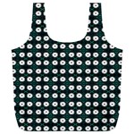 White Flower Pattern On Green Black Full Print Recycle Bag (XL) Front