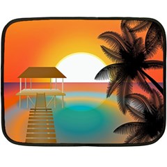 Sunset Beach Beach Palm Ocean Fleece Blanket (mini) by Simbadda
