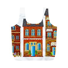 City Buildings Brick Architecture Full Print Recycle Bag (m) by Simbadda