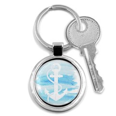 Anchor Watercolor Painting Blue Key Chain (round) by Sudhe