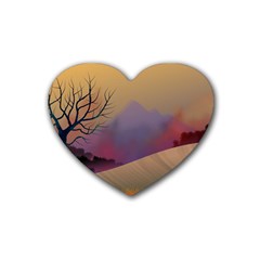 Landscape Illustration Nature Sky Rubber Coaster (heart)  by Simbadda