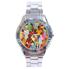 Nations Seamless Illustration Stainless Steel Analogue Watch by Vaneshart