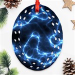 Lightning Electricity Pattern Blue Oval Filigree Ornament (Two Sides) Front