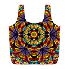 Geometric Pattern Kaleidoscope Art Mirror Image Mosaic Full Print Recycle Bag (l) by Vaneshart
