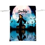 Funny Halloween Design With Skeleton, Pumpkin And Owl  Lightweight Drawstring Pouch (XL) Back