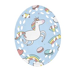 Unicorn Seamless Pattern Background Vector Oval Filigree Ornament (two Sides) by Sobalvarro
