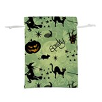 Funny Halloween Pattern With Witch, Cat And Pumpkin Lightweight Drawstring Pouch (S) Front