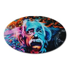 Albert Einstein Retro Wall Graffiti Blue Pink Orange Modern Urban Art Grunge Oval Magnet by genx