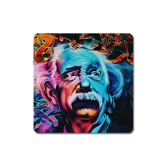 Albert Einstein Retro Wall Graffiti Blue Pink Orange Modern Urban Art Grunge Square Magnet by genx