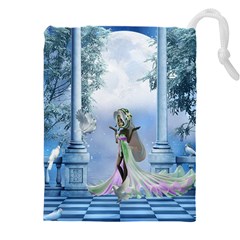 Cute Fairy With Dove Drawstring Pouch (4xl) by FantasyWorld7