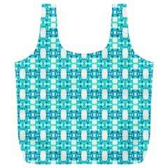Teal White  Abstract Pattern Full Print Recycle Bag (xl) by BrightVibesDesign