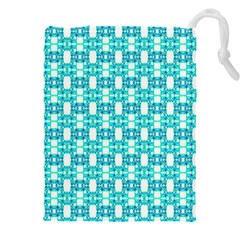 Teal White  Abstract Pattern Drawstring Pouch (4xl) by BrightVibesDesign
