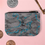 Marble light gray with bright cyan blue veins texture floor background retro neon 80s style neon colors print luxuous real marble Mini Coin Purse Back