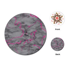 Marble Light Gray With Bright Magenta Pink Veins Texture Floor Background Retro Neon 80s Style Neon Colors Print Luxuous Real Marble Playing Cards Single Design (round) by genx