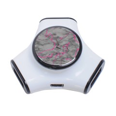 Marble Light Gray With Bright Magenta Pink Veins Texture Floor Background Retro Neon 80s Style Neon Colors Print Luxuous Real Marble 3-port Usb Hub by genx