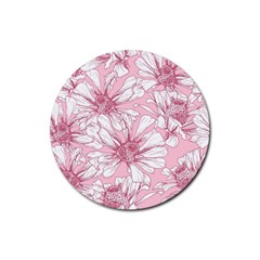 Pink Flowers Rubber Round Coaster (4 Pack)  by Sobalvarro