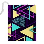 Retrowave Aesthetic vaporwave retro memphis triangle pattern 80s yellow turquoise purple Drawstring Pouch (4XL) Back