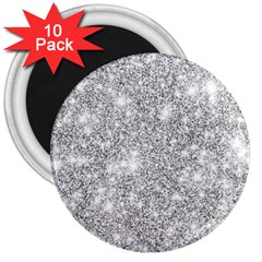 Silver And White Glitters Metallic Finish Party Texture Background Imitation 3  Magnets (10 Pack)  by genx