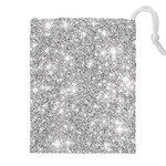 Silver and white Glitters metallic finish party texture background imitation Drawstring Pouch (4XL) Front