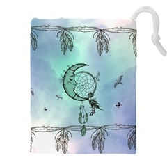 Dreamcatcher With Moon And Feathers Drawstring Pouch (4xl) by FantasyWorld7