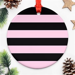 Black And Light Pastel Pink Large Stripes Goth Mime French Style Ornament (round) by genx