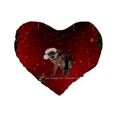 I m Ready For Christmas, Funny Wolf Standard 16  Premium Flano Heart Shape Cushions by FantasyWorld7
