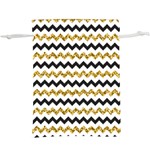Black and Gold Glitters Zigzag Retro Pattern Golden metallic texture  Lightweight Drawstring Pouch (XL) Front