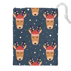 Cute Deer Heads Seamless Pattern Christmas Drawstring Pouch (4xl) by Vaneshart