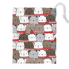 Cute Adorable Bear Merry Christmas Happy New Year Cartoon Doodle Seamless Pattern Drawstring Pouch (4xl) by Vaneshart