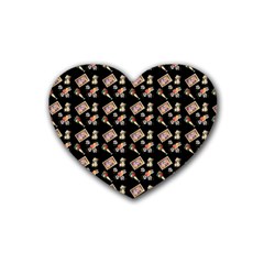 Robin Art Black Pattern Heart Coaster (4 Pack)  by snowwhitegirl