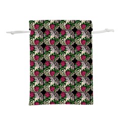 Doily Rose Pattern Black Lightweight Drawstring Pouch (m) by snowwhitegirl