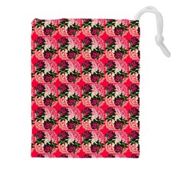 Doily Rose Pattern Watermelon Pink Drawstring Pouch (4xl) by snowwhitegirl