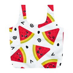 Cute Smiling Watermelon Seamless Pattern White Background Full Print Recycle Bag (l) by Nexatart