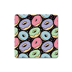 Colorful Donut Seamless Pattern On Black Vector Square Magnet by Sobalvarro
