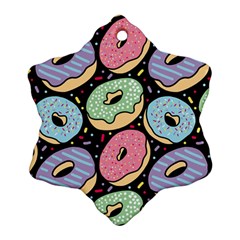Colorful Donut Seamless Pattern On Black Vector Ornament (snowflake) by Sobalvarro