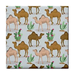 Camels Cactus Desert Pattern Tile Coaster by Wegoenart