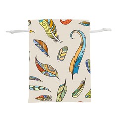 Vector Boho Doodle Feathers Seamless Pattern Illustration Lightweight Drawstring Pouch (m) by Wegoenart