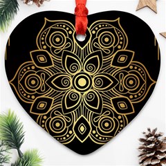 Luxury Golden Mandala Background Heart Ornament (two Sides) by Wegoenart