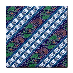 Indonesian Combination Batik With Dominant Blue Color Tile Coaster by Wegoenart