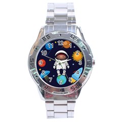 Boy Spaceman Space Rocket Ufo Planets Stars Stainless Steel Analogue Watch by Vaneshart