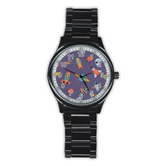 Space Seamless Pattern Stainless Steel Round Watch by Vaneshart