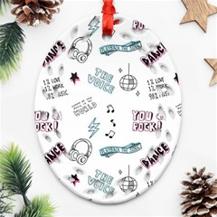 Music Themed Doodle Seamless Background Ornament (oval Filigree) by Vaneshart